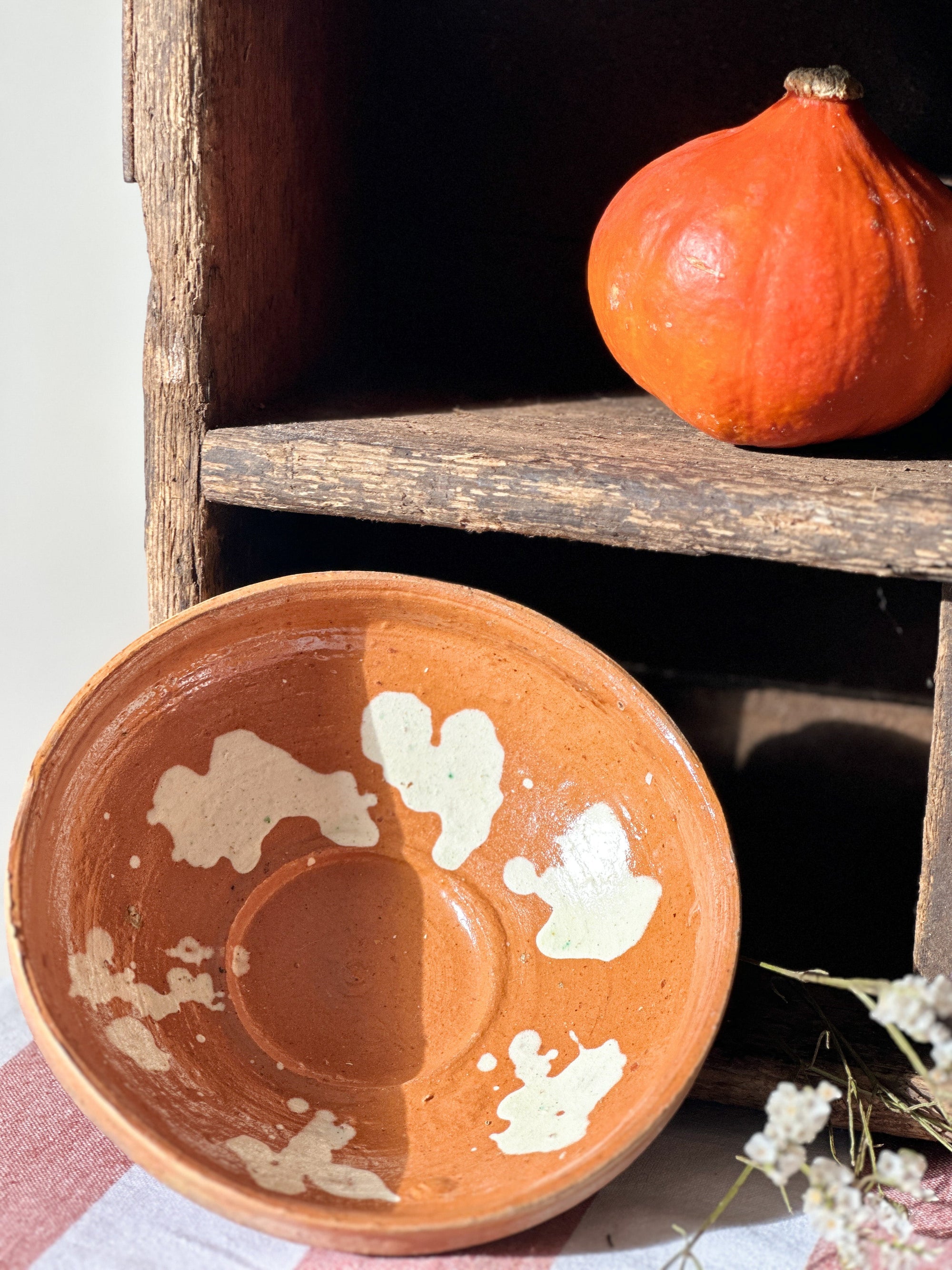 Rustic splatterware bowl terracotta & cream