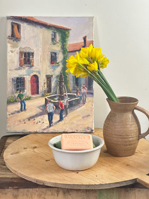 French village scene painting on canvas board