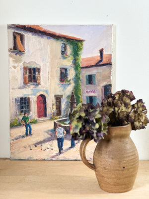 French village scene painting on canvas board