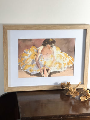 Watercolour portait of a ballerina framed