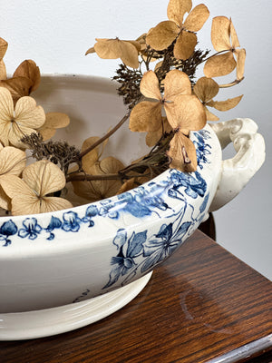 Antique blue and white terre de fer French tureen