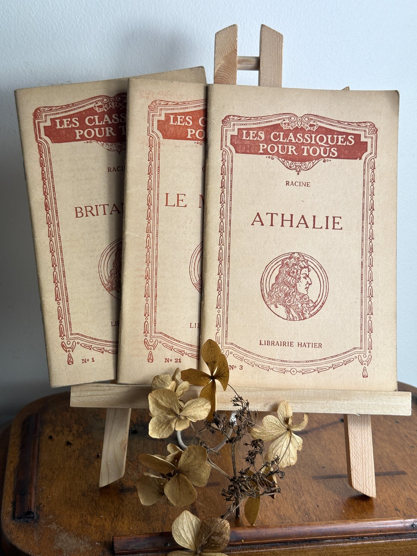 Set of three French vintage classics books: beige and burnt orange