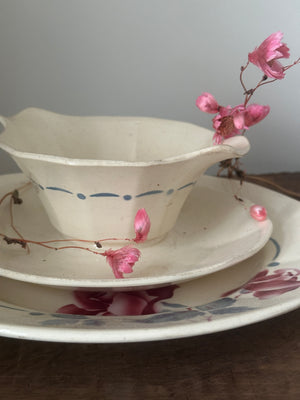 Vintage French floral Digoin Sarreguemines bowl and plate set