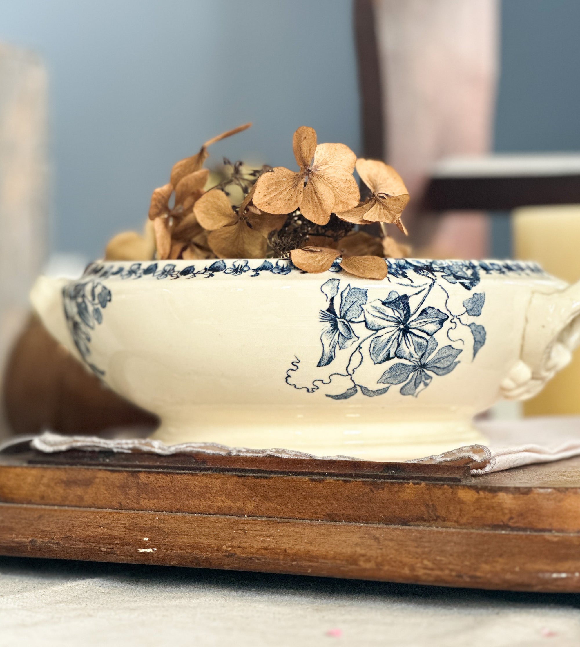 Antique blue and white terre de fer French tureen