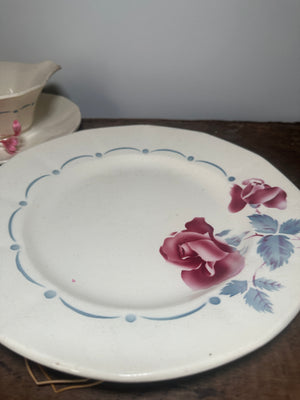 Vintage French floral Digoin Sarreguemines bowl and plate set