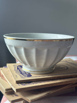 White and gold French porcelain cafe au lait bowl