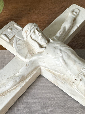 Vintage white French plaster crucifix