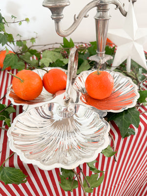 Silver plated triple clam shaped serving dish