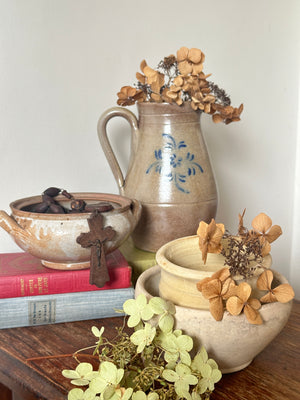 Vintage French water ceramic jug with floral pattern