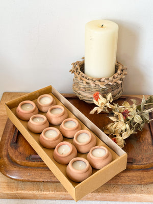 Box of 10 handmade clay tea lights