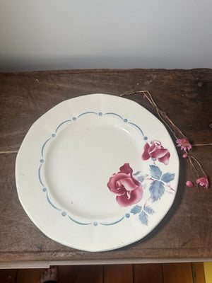 Vintage French floral Digoin Sarreguemines bowl and plate set