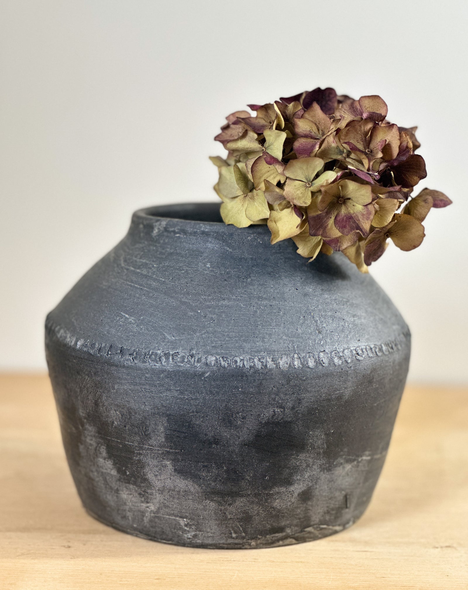 Vintage Indian black clay pot