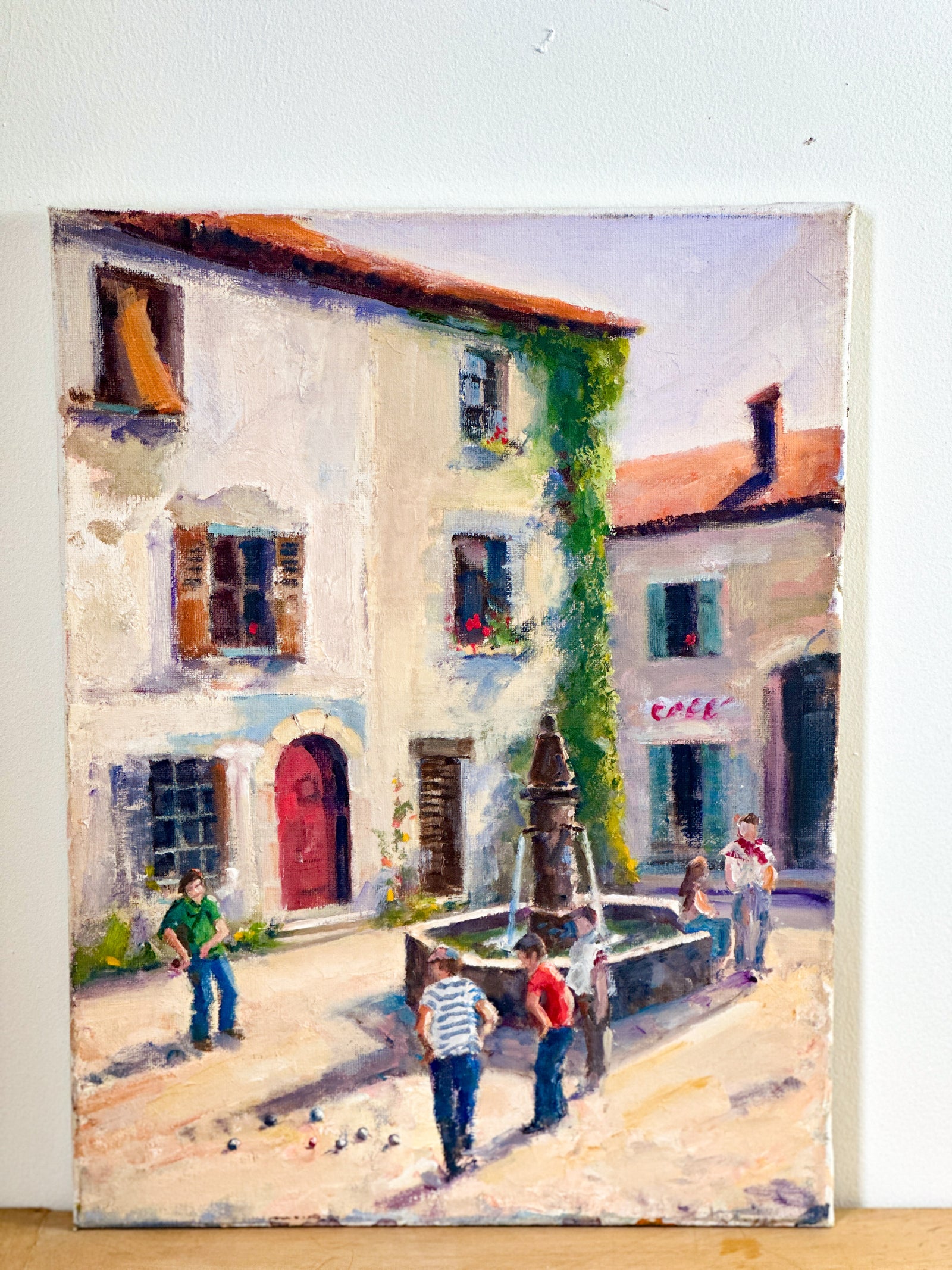 French village scene painting on canvas board