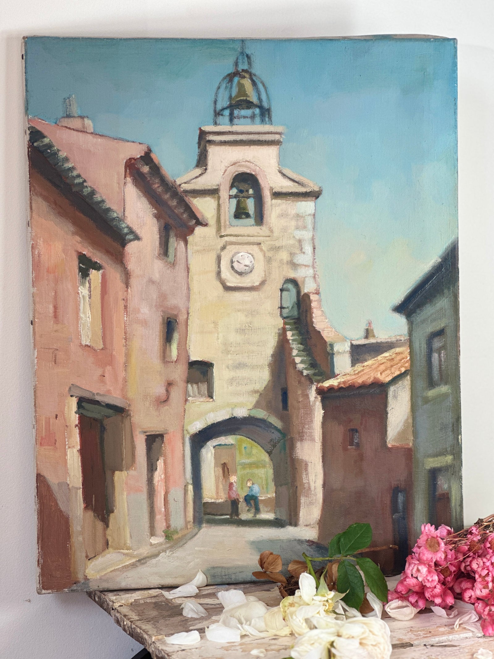 Large scale pastoral village scene painting