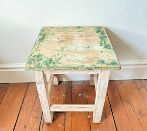 Shabby chic distressed green and white painted stool