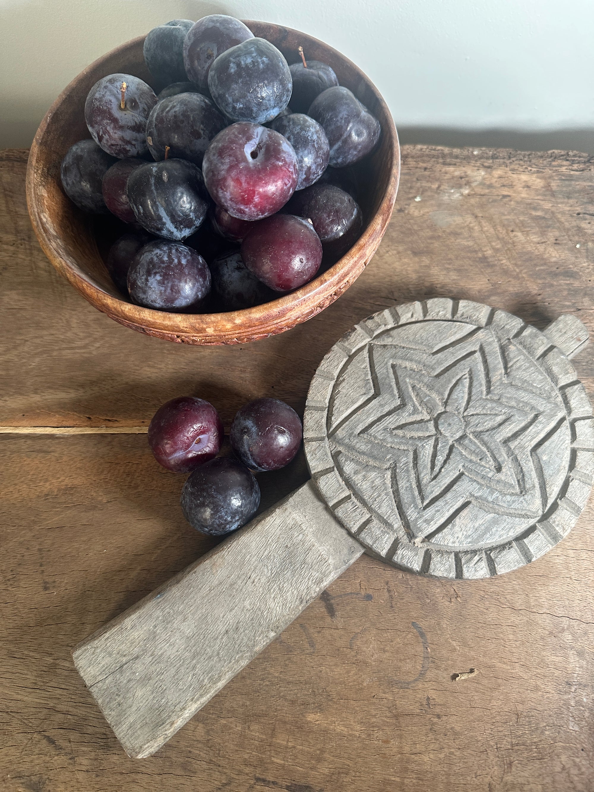 Antique carved Indian hardwood wooden butter paddle.