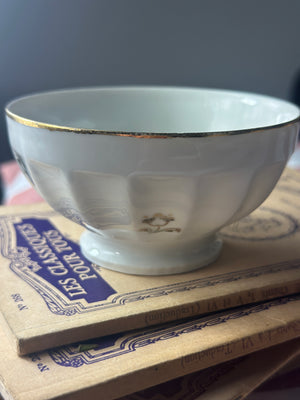 White and gold French porcelain cafe au lait bowl