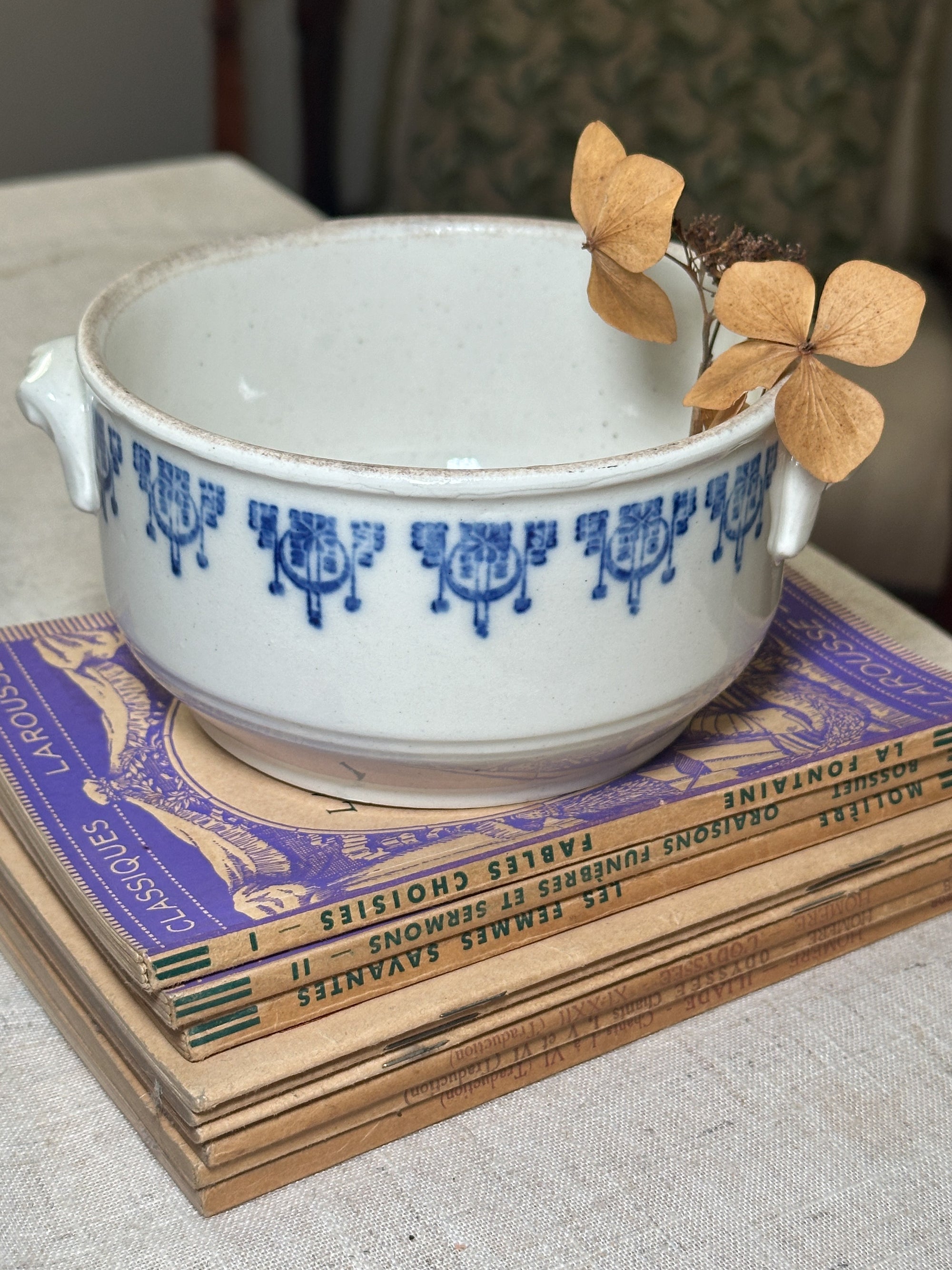 Blue and white ceramic patterned bowl