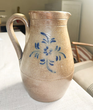 Vintage French water ceramic jug with floral pattern