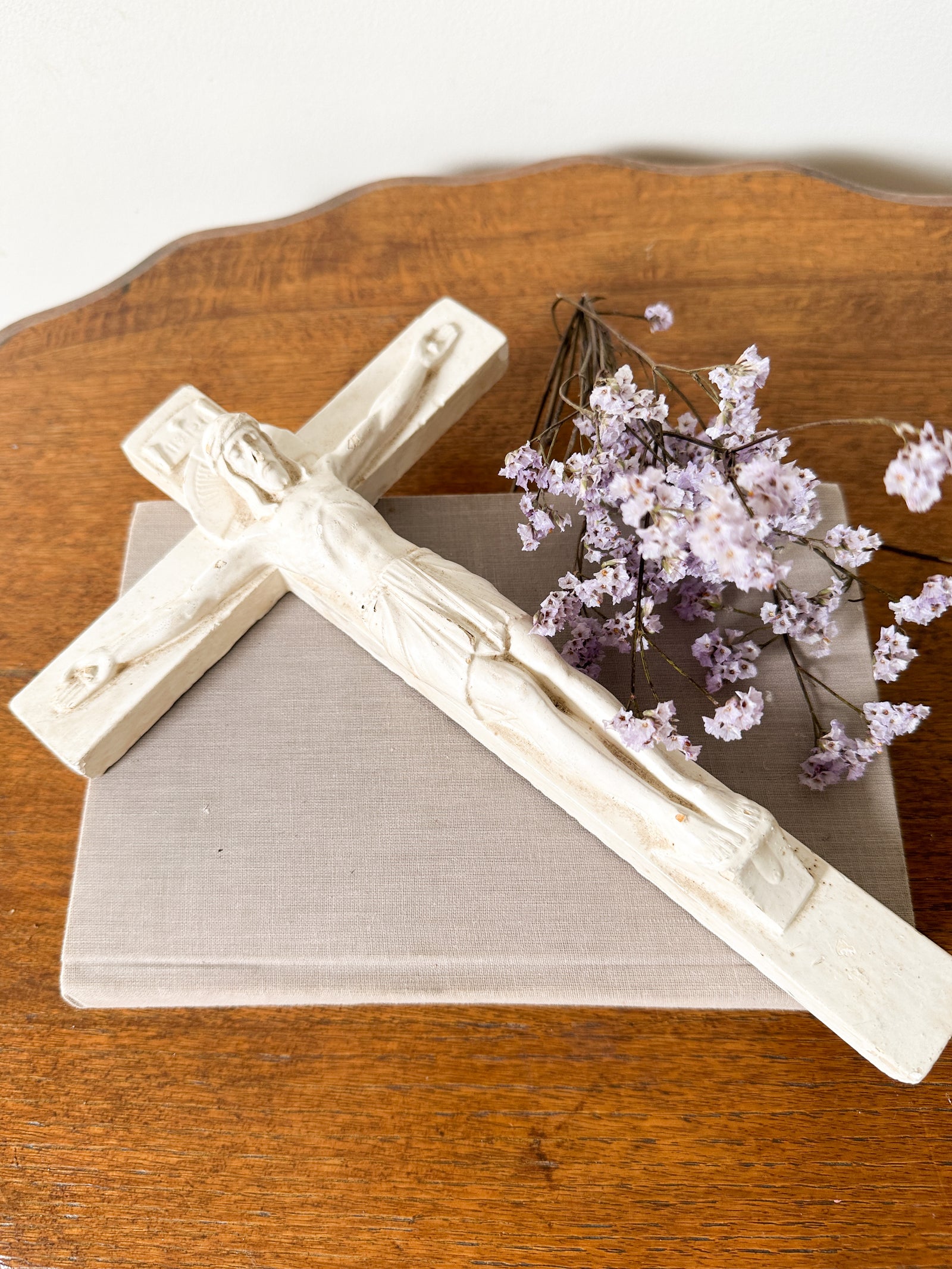 Vintage white French plaster crucifix