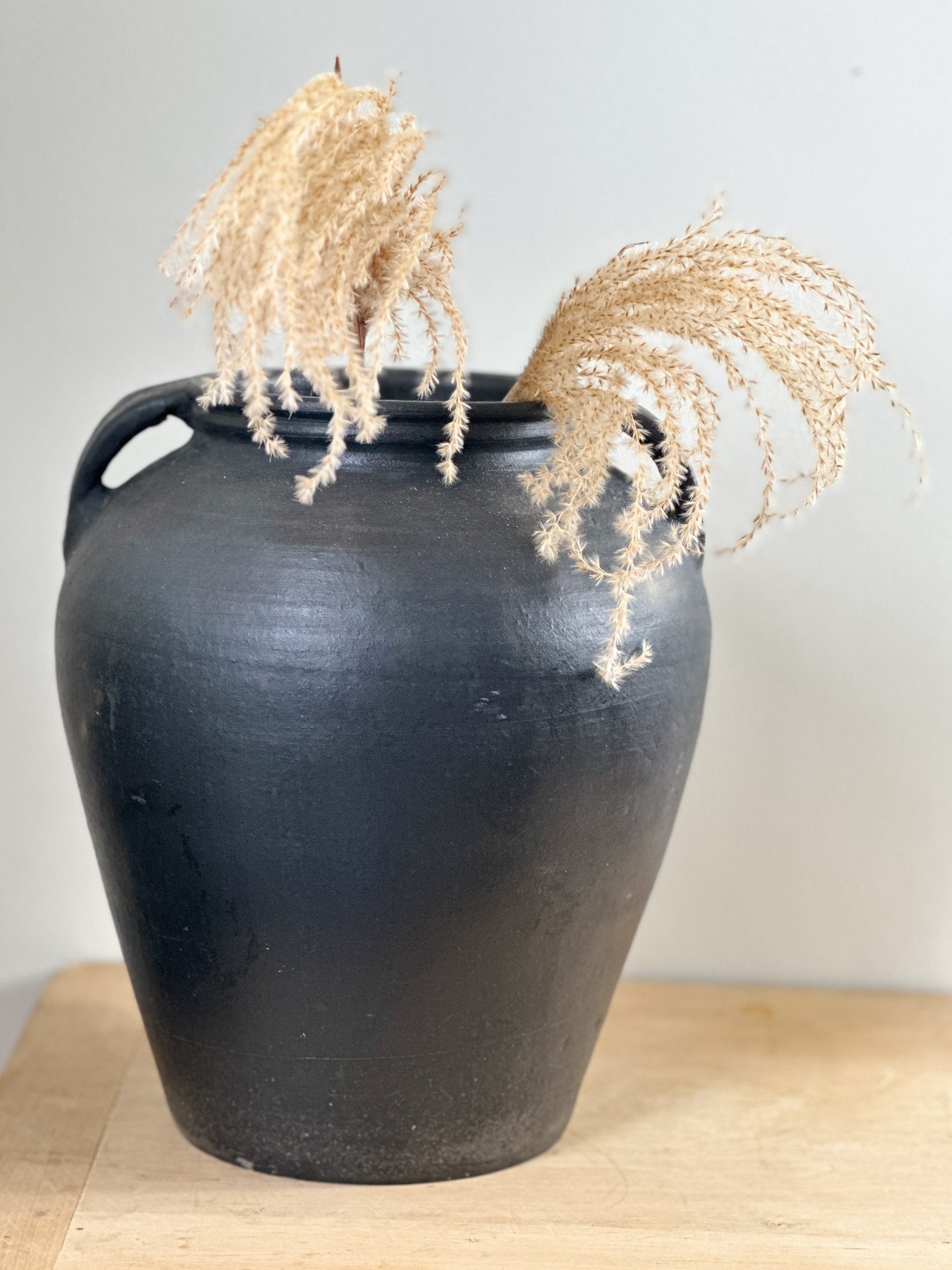Vintage Indian black clay double-handed vase