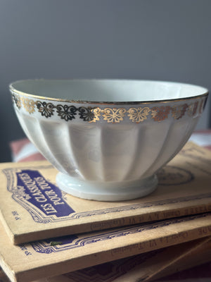 White and gold French porcelain cafe au lait bowl