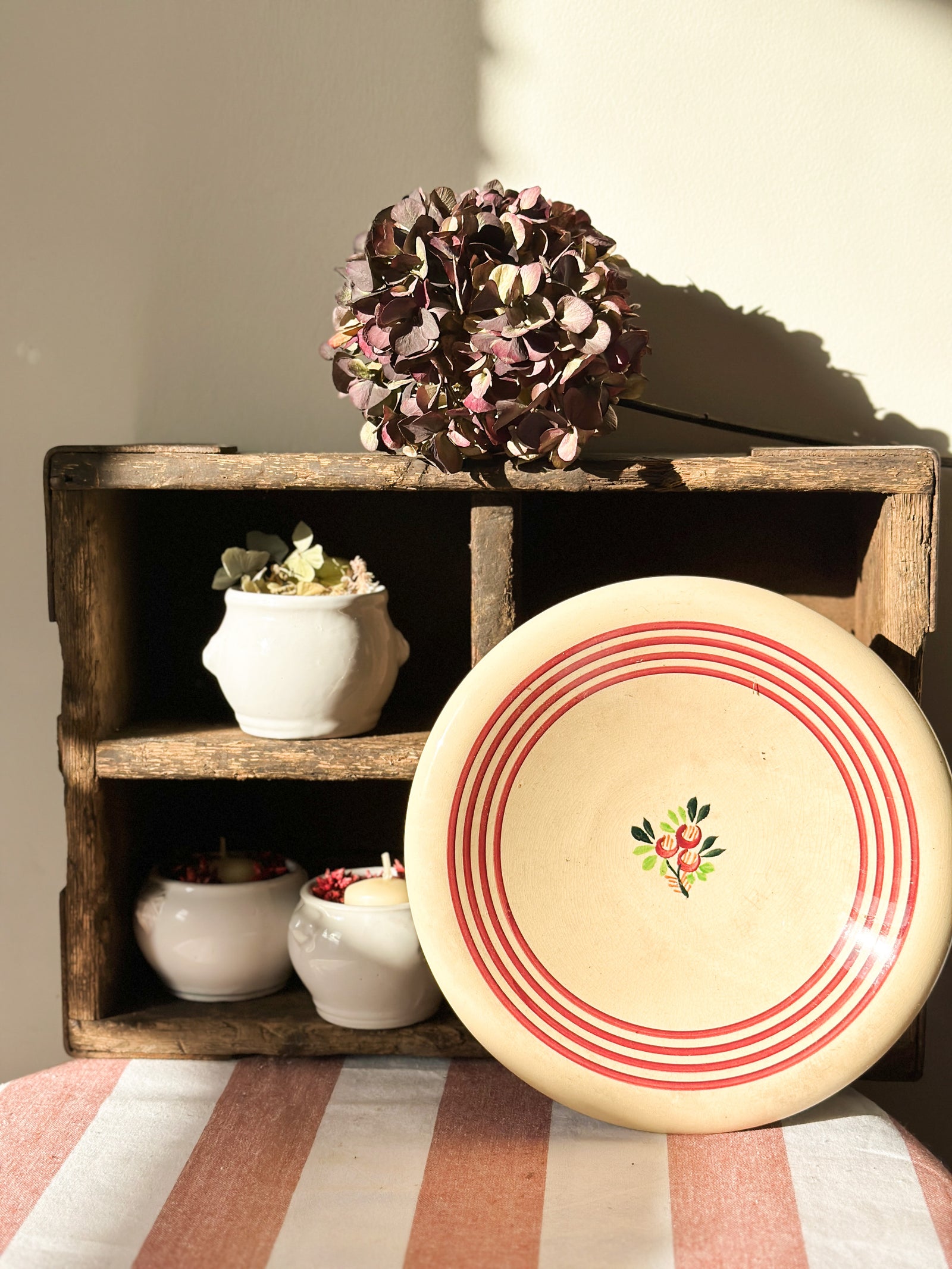 Vintage French plate (floral and striped design)