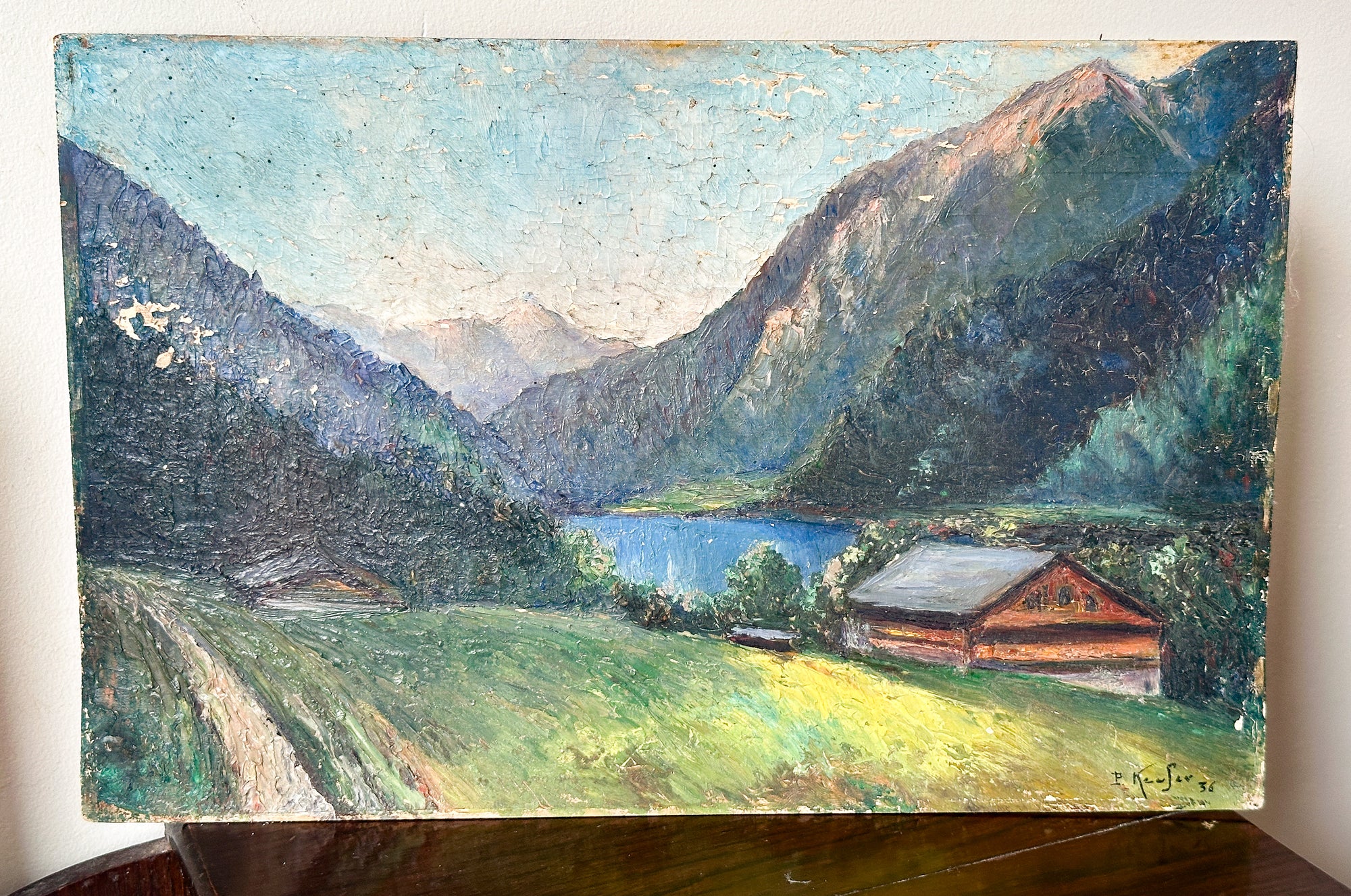 Vintage oil painting landscape by Paul Keufer