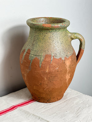 Vintage Turkish olive pitchers terracotta and green