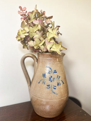 Vintage French water ceramic jug with floral pattern