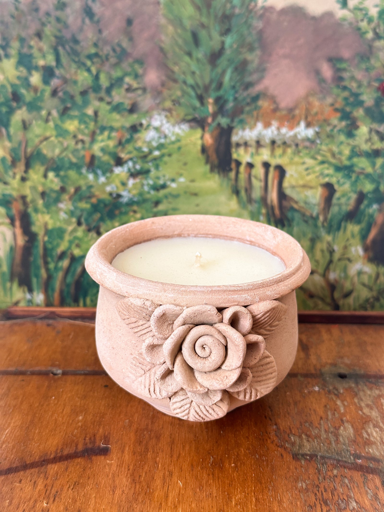 Handmade Clay Candle Rose Design