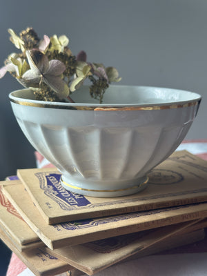 White and gold French porcelain cafe au lait bowl