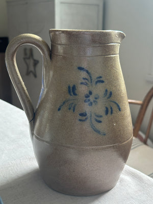 Vintage French water ceramic jug with floral pattern