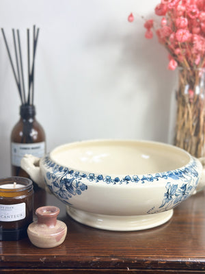 Antique blue and white terre de fer French tureen