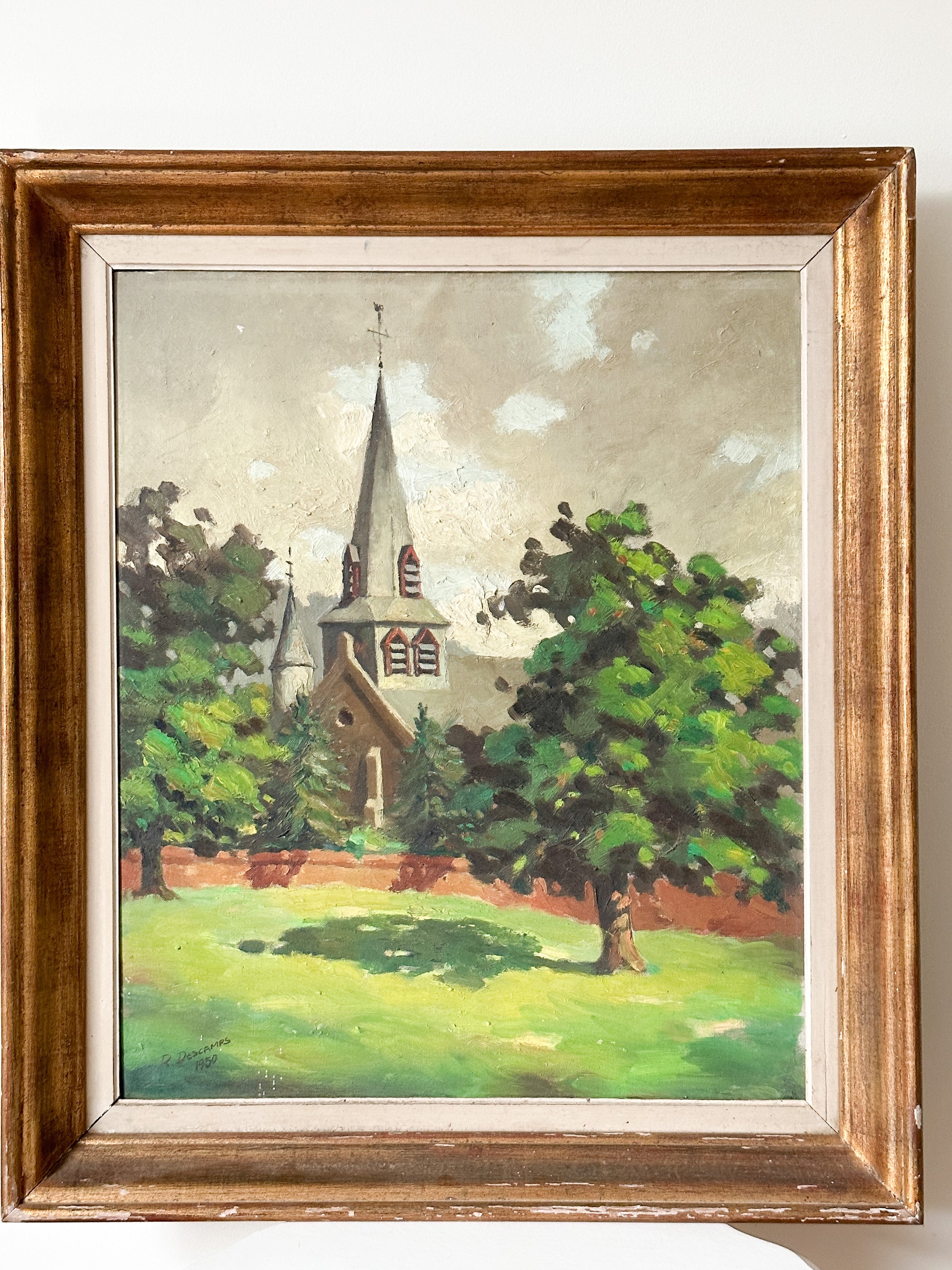 Framed vintage painting French 1950s