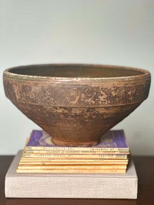 Terracotta slipware bowl folk art pattern