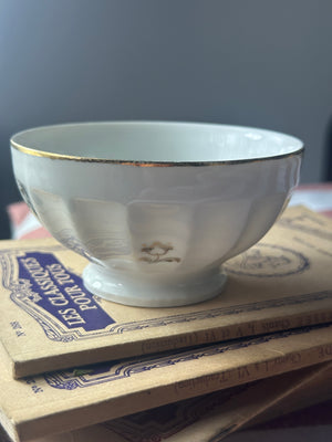 White and gold French porcelain cafe au lait bowl