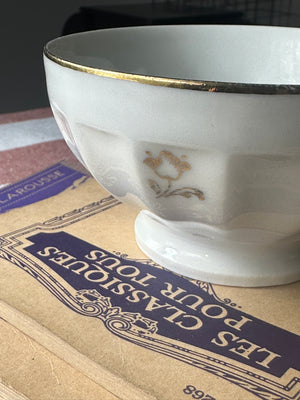 White and gold French porcelain cafe au lait bowl