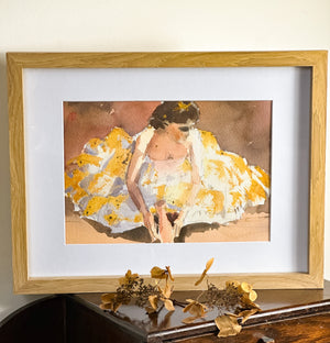 Watercolour portrait of a ballerina framed