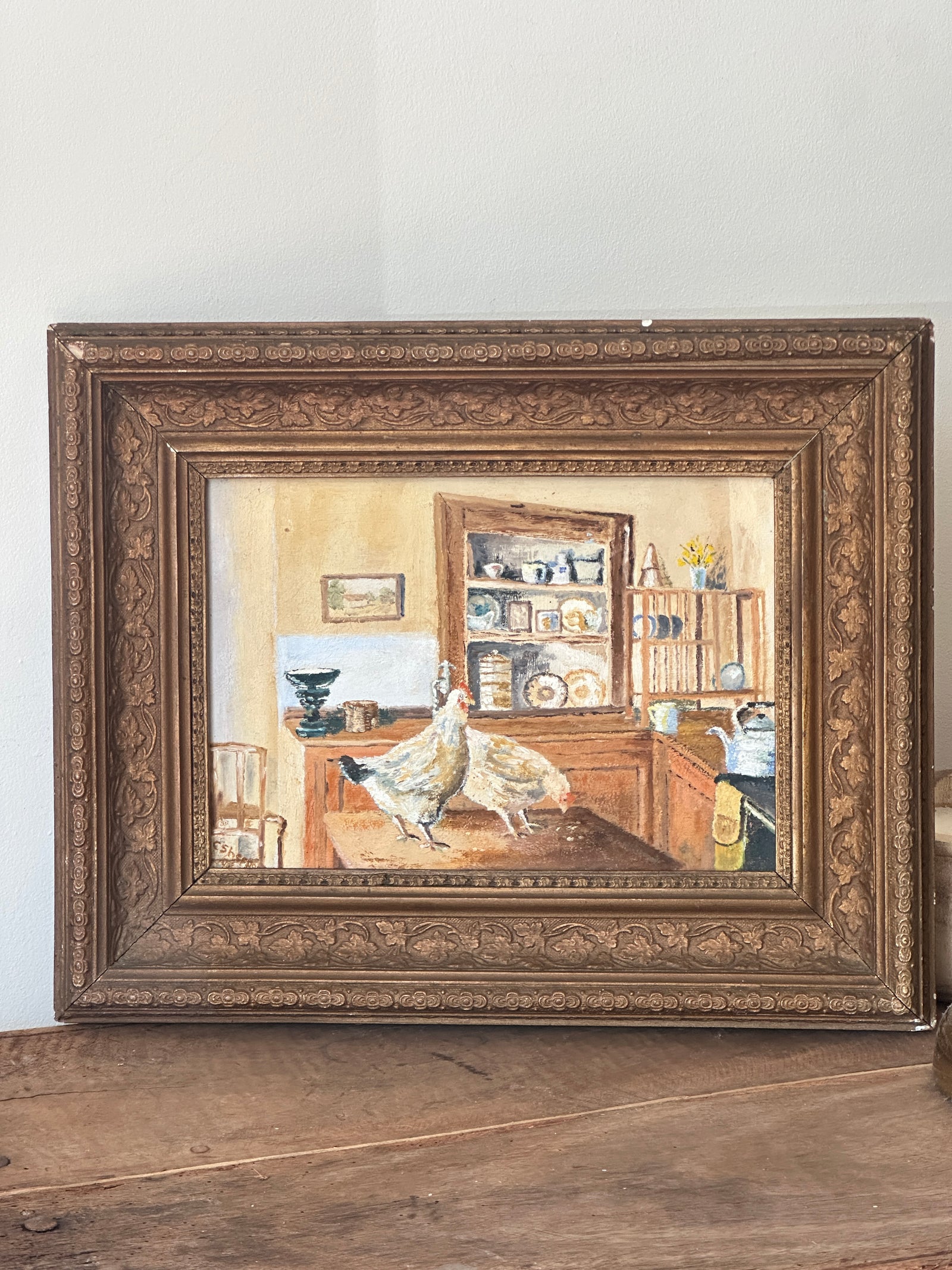 Charming chicken painting framed