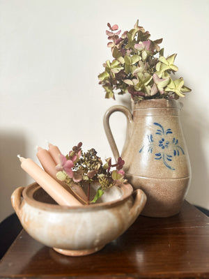 Vintage French water ceramic jug with floral pattern