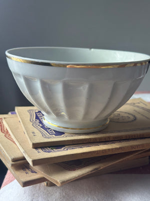 White and gold French porcelain cafe au lait bowl