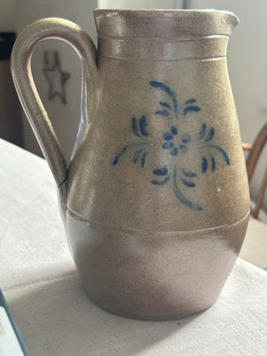 Vintage French water ceramic jug with floral pattern