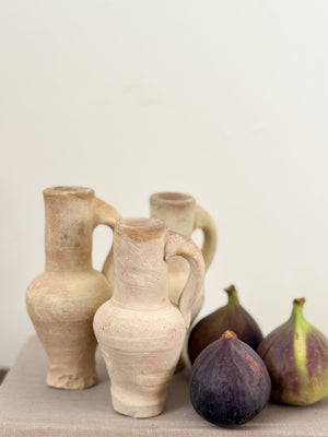 Set of 3 rustic mini stoneware pitchers