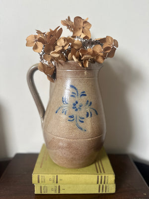 Vintage French water ceramic jug with floral pattern