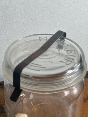 French Vintage Glass Storage Jar Metal Strap