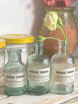 Vintage pharmacy bottle green Boracic powder
