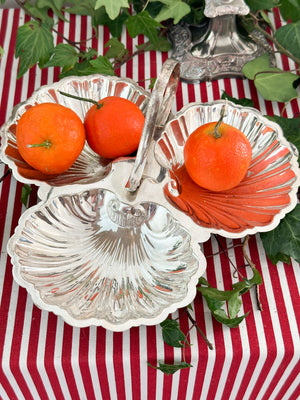 Silver plated triple clam shaped serving dish