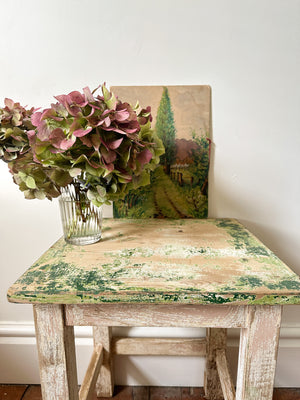 Shabby chic distressed green and white painted stool