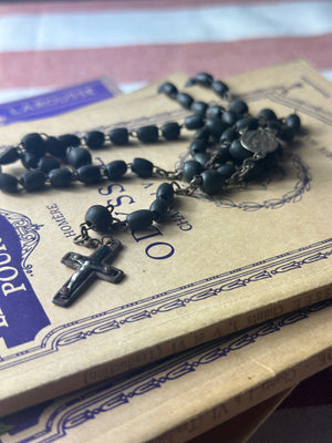 Black and metal French rosary beads